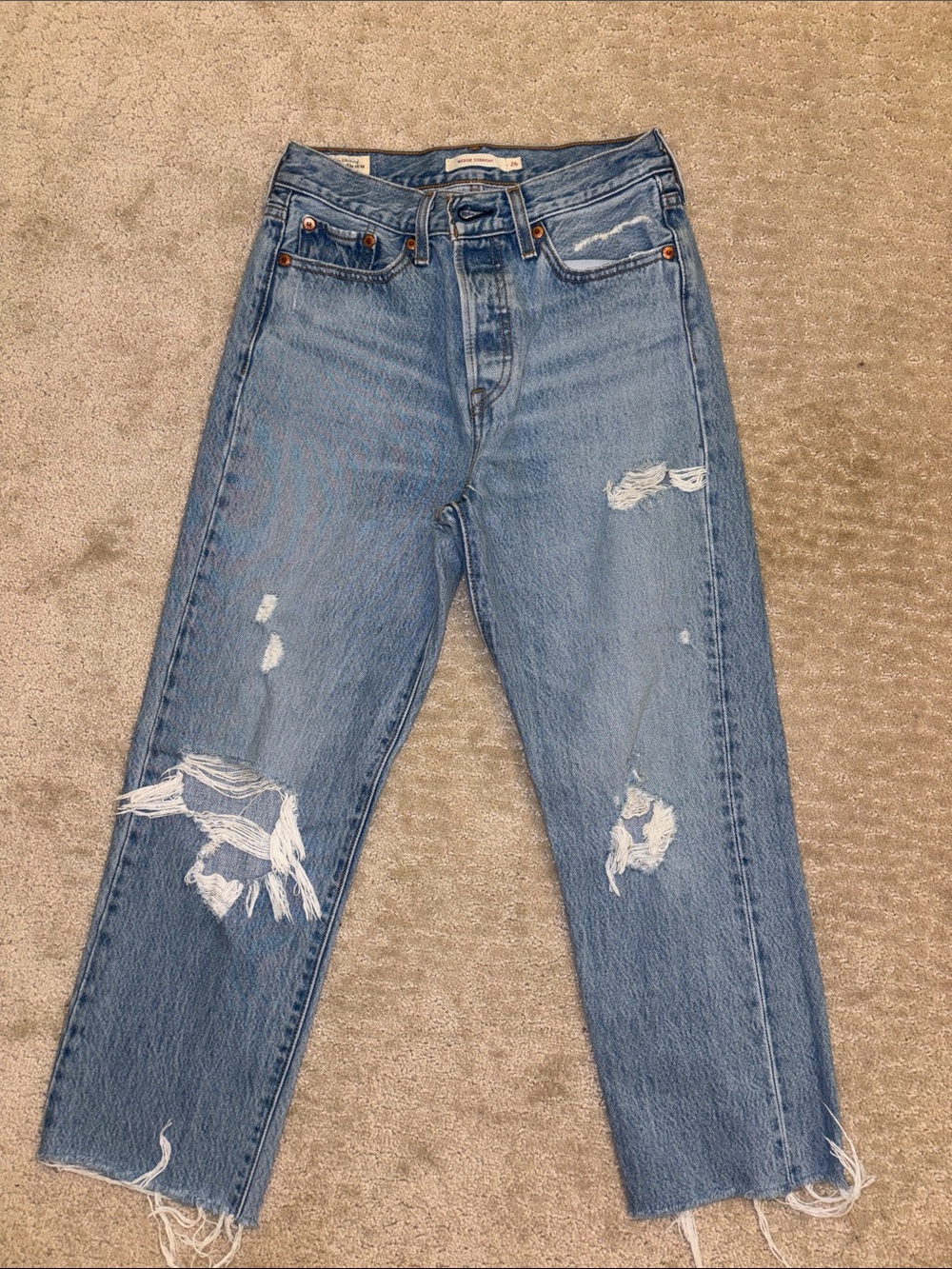 Levi's Wedgie Straight Distressed Straight Leg Jeans in Blue Waist 26